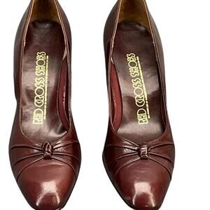 Red Cross Vintage Oxblood Burgundy Leather Retro Kitten Heel Pumps Women 8.5